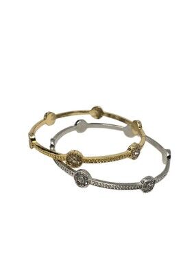 Gold And Silver Tone Rhinestone Set Of Two Mixed Metal Bangles Bracelets